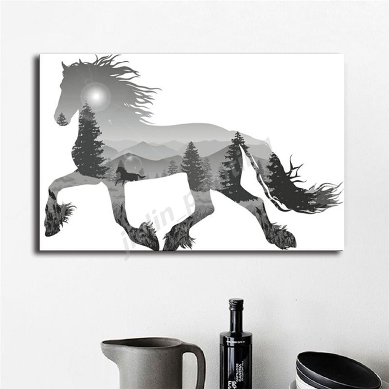 2020 Running Horse Animal Nordic Print Oil Minimalist Canvas Painting Decoration Picture Wall