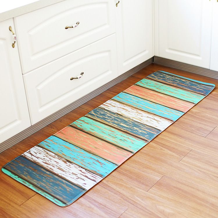 Wood Printed Hallway Rugs Anti Slip Memory Foam Kitchen Floor Mat