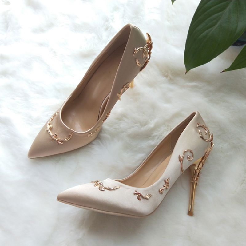 Lotus-love Women Pumps Pointed Toe Flower Heel Wedding Shoes Elegant Silk High Heels Pumps,Black Pumps,10 
