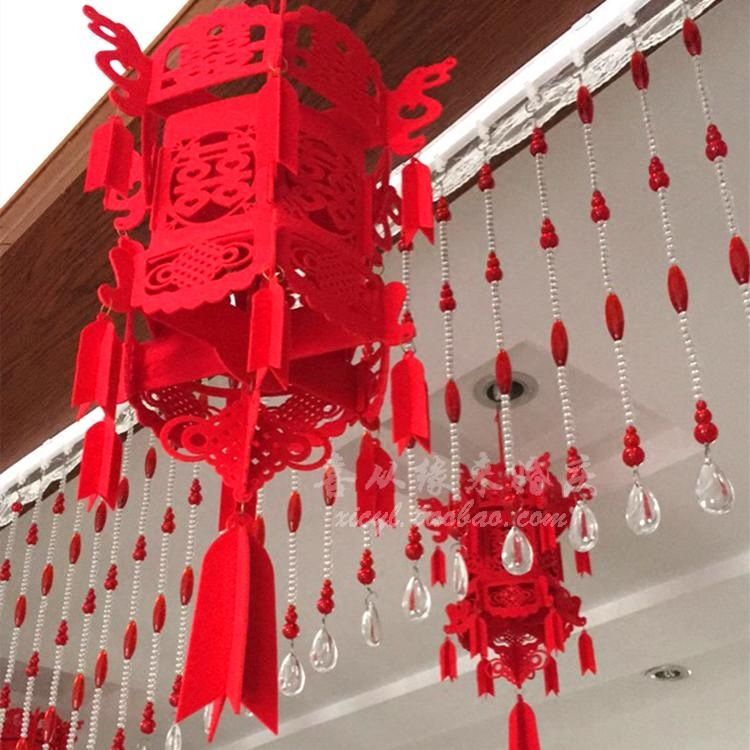 Wholesale Beautiful Lucky Auspicious Red Double Happiness Chinese Knot Tassel Hanging Lantern Rooftop Wedding Room Decoration Anniversary Party