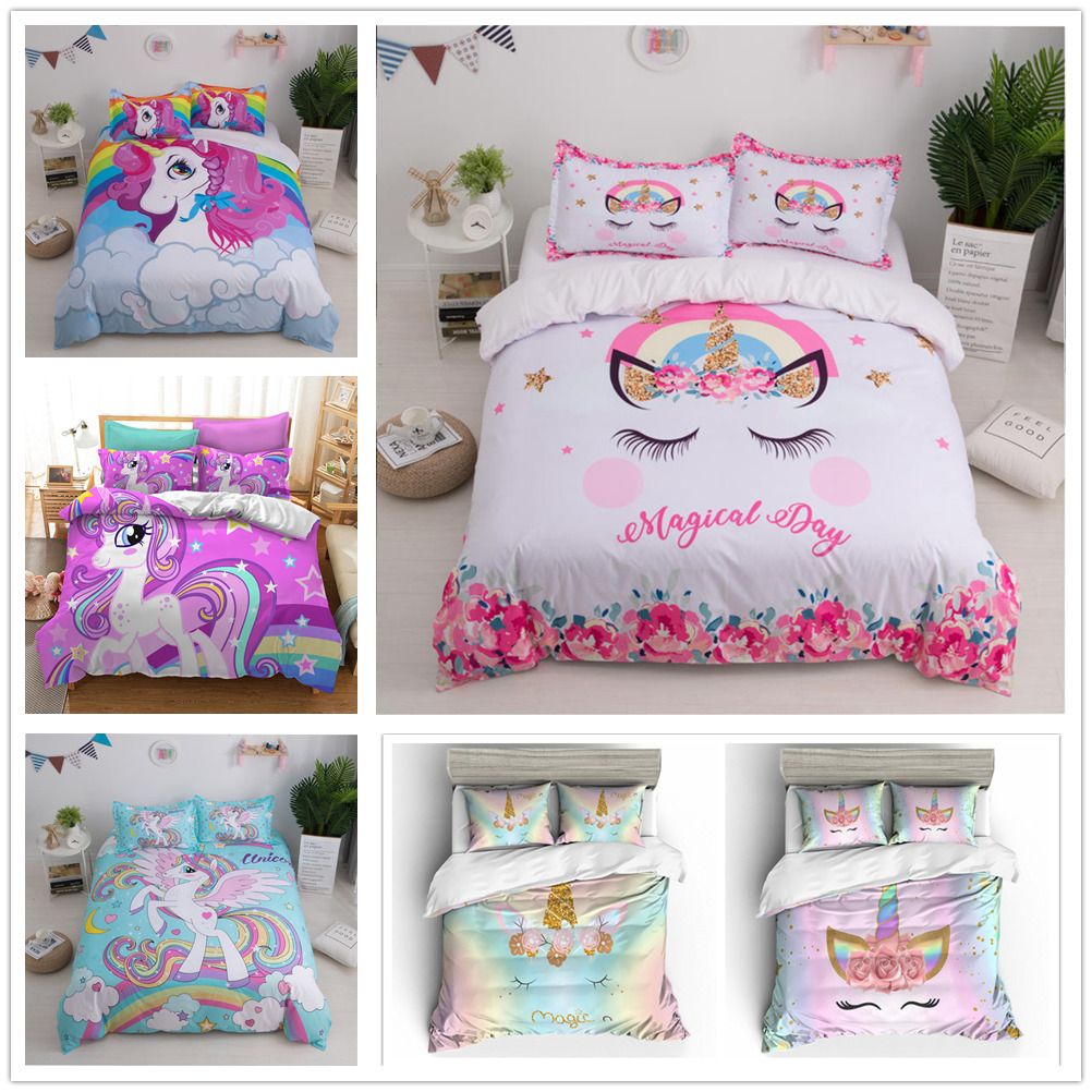 Cute Unicorn Bedding Set Twin Full Queen Size 2 Fluorescence