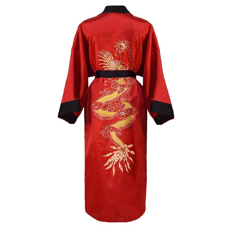 CBTLVSN Mens Loungewear Embroidery Dragon Long Sleeve Silk Mid Long Bathrobe CBTLVSN Mens Loungewear Embroidery Dragon Long Sleeve Silk Mid Long Bathrobe