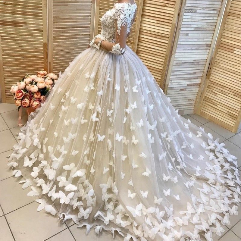white butterfly wedding dress