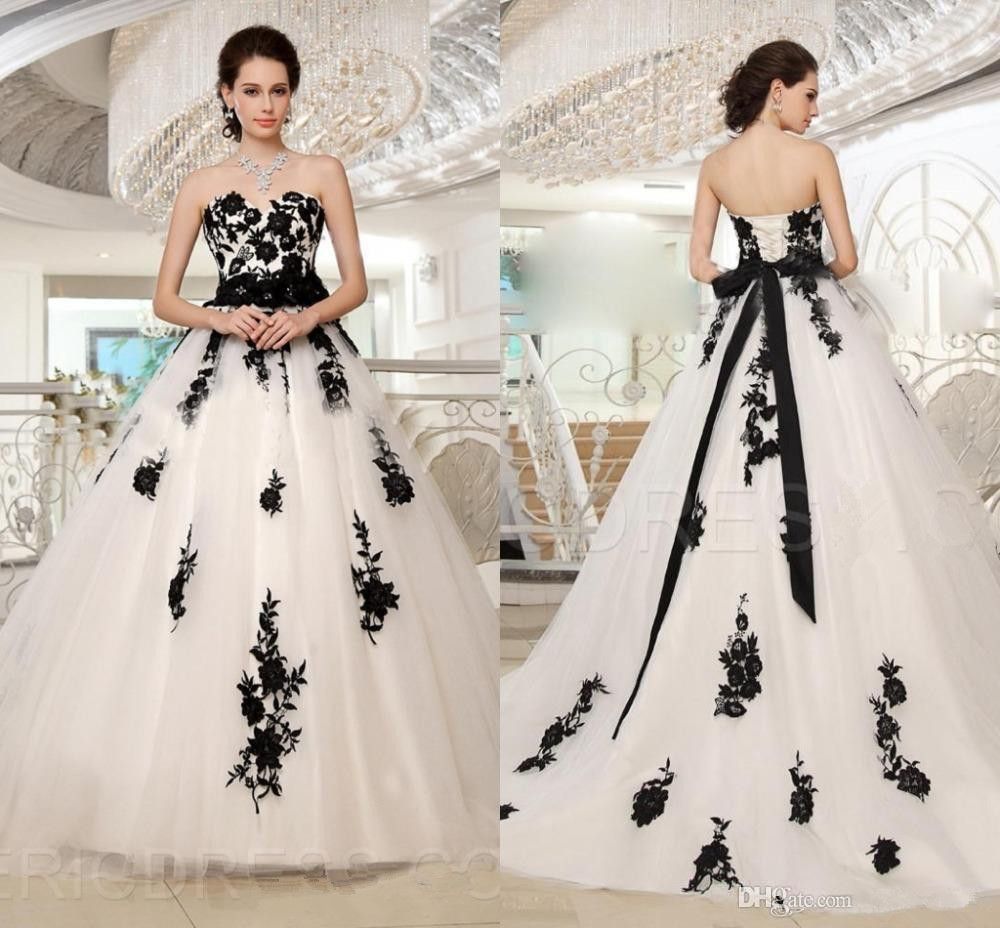2019 apliques de encaje de novia vestidos de novia góticos en blanco y  negro con cordones