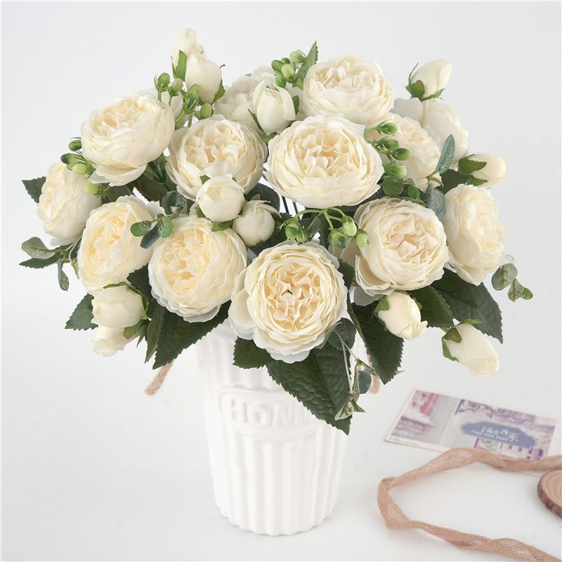 5 cabezas grandes / ramo de peonías flores artificiales Peonías de seda  Bouquet 4 Flores de capullo