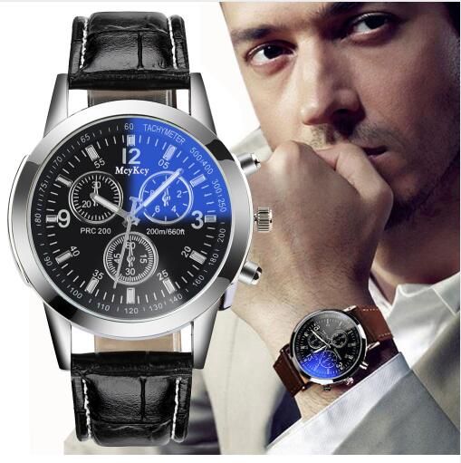 fashion faux leather mens analog quarts watches blue ray men wrist watch 2018 mens watches top brand luxury casual watch clock