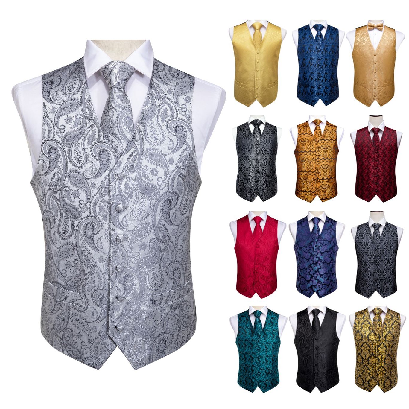 Compre Envío Rápido Del Chaleco Sin Mangas Jacquard Tweed Rojo Negro Plata  Seda Paisley Chaleco Vestido Del Chaleco Set Traje Formal De Los Hombres De  Negocios Para La Boda A 19,48 €