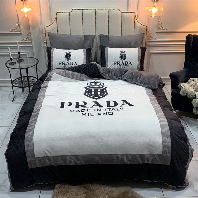 Stripe White P Letter Bedding Sets Modern Black White Grey Design