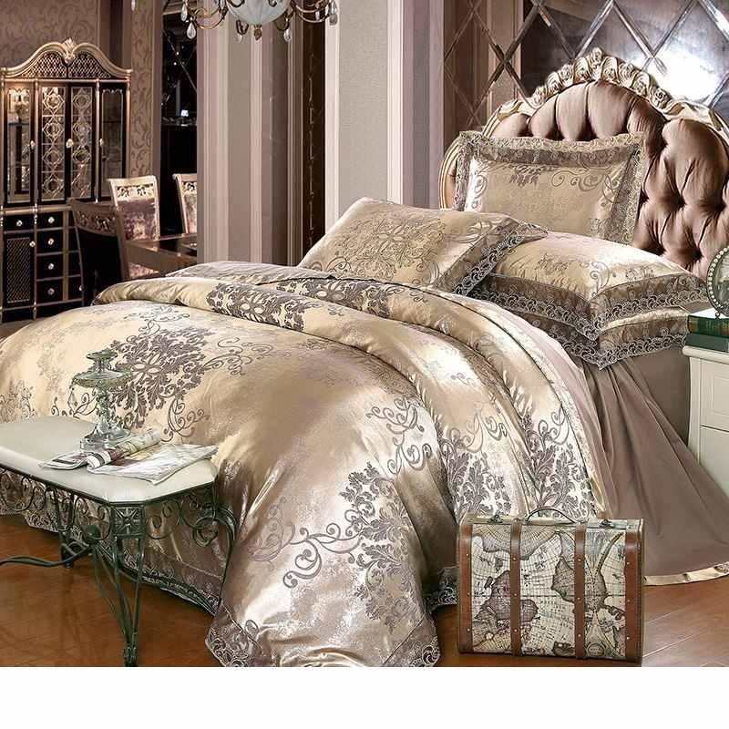Jacquard Bed Linen King Queen Size Adult Lace Satin Duvet Cover