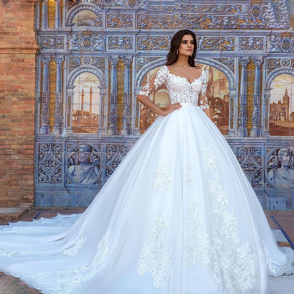 Compra Vintage Lace Princess Vestidos De Novia Bola Vestido Sexy Vestido  Novia Hecho A Mano Elegante Medio Manga Vestidos De Boda Vestido De Noiva  Barato | Entrega Rápida Y Calidad | Es.Dhgate