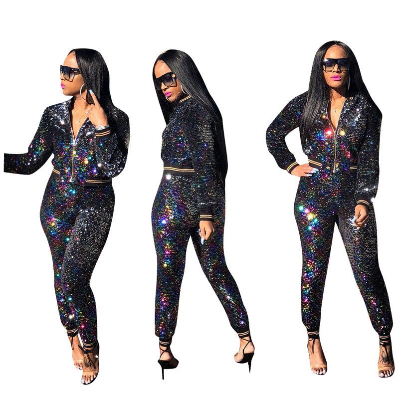 Compra Mujeres Gradiente Brillo Chándal Sirena Lentejuelas Chaqueta Crop  Top + Pantalones Conjunto Traje De Manga Larga Abrigo De Cremallera  Pantalones Ropa Traje Barato | Entrega Rápida Y Calidad | Es.Dhgate