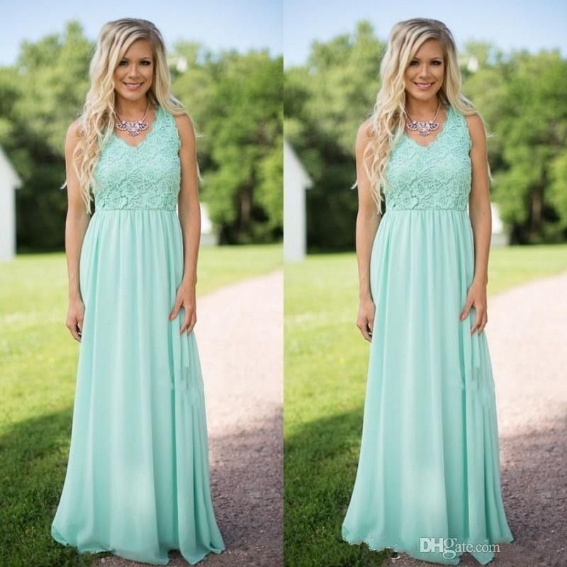 Vestidos de dama de honor de la gasa de encaje verde de la menta 2019 Western Vestidos de dama de honor de la gasa de encaje verde de la menta 2019 Western