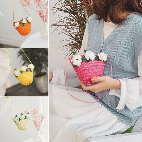 Women Ladies Straw Beach Shoulder Bag Round Fluffy Woven Holiday Tote Handbag