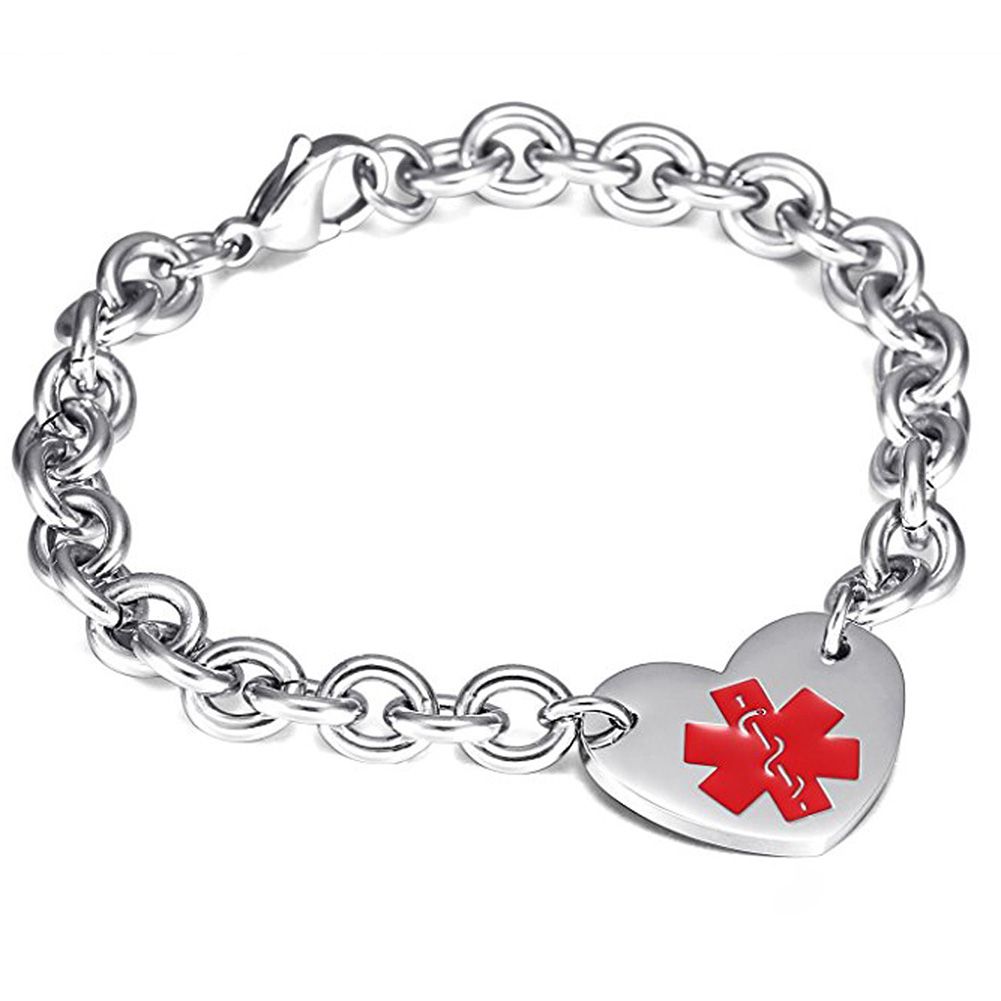 Medical Sign ID Chain Bracelets Charm Heart Shape Bracelets Titanium ...