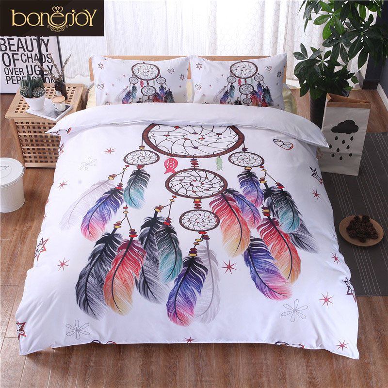 2020 Bonenjoy White Bedding Set King Size Quilt Cover Feather