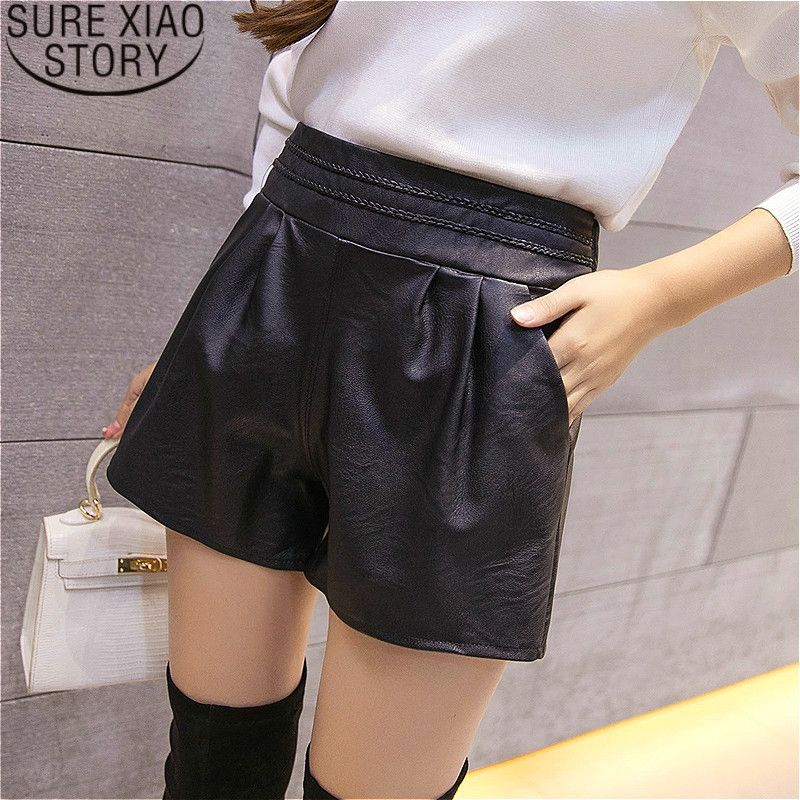 plus size black leather shorts