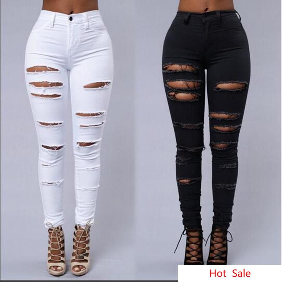Acquistare Jeans Aderenti Da Donna High Street Jeans Attillati Sexy  Strappati In Pelle Pantaloni In Denim A Matita Bianco E Nero Alla Moda  Economico | Consegna Veloce E Qualità | DHgate Italy