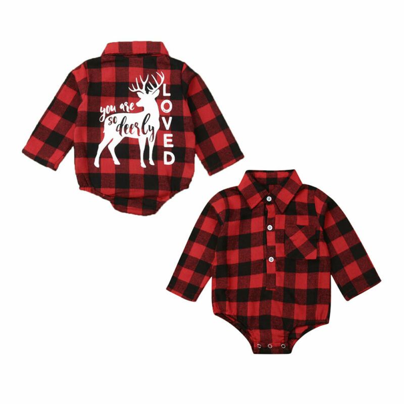 Toddler Baby Girl Boys Christmas Outfits Plaid Flannel Shirt Long Sleeve T-Shirt Tops Kid Clothes