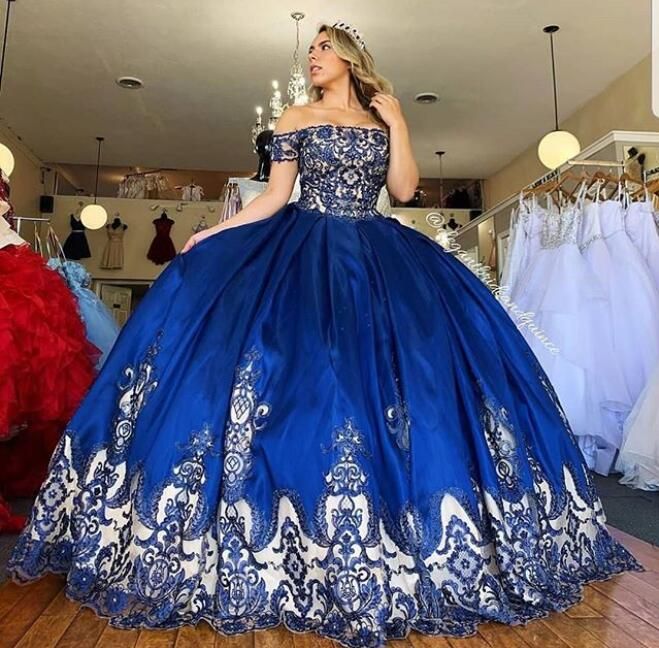 elegante vestido azul real de la bola de los vestidos de Quinceanera del hombro con los elegante vestido azul real de la bola de los vestidos de Quinceanera del hombro con los