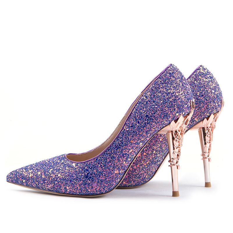 Purple Sequins High Heel Bridal Wedding 