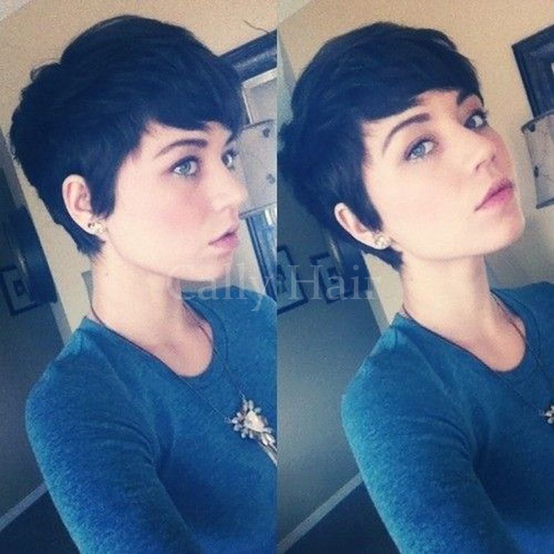 Indian hair Pixie Cut Hairstyle 100%brazilian hair Wigs Short Hair Straight  Black Wigs with Bangs for Africans Black Women Perruque Natural