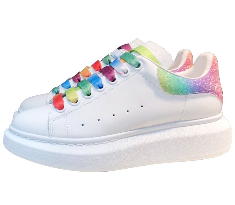 white shoes with rainbow laces