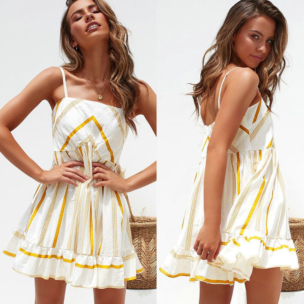 Sexy Sling Womens Dress Hot New Summer Dress Striped Beach Dresses
