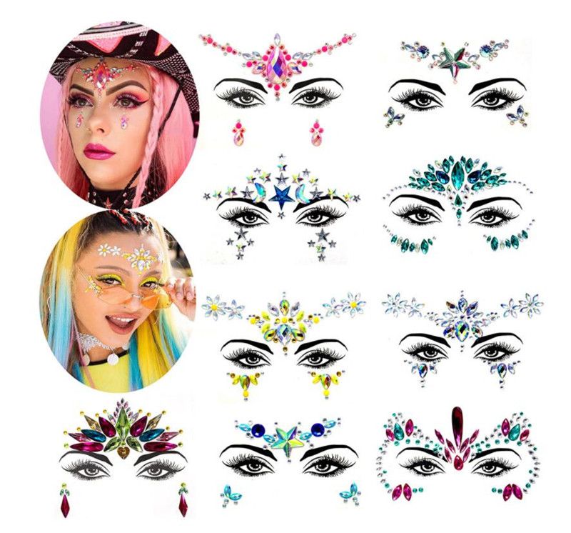 Face Gems Stickers Body Jewelry Stickers Crystal Tattoo Stickers For Festival Rhinestone Decors Tattoo Stickers 05 Style