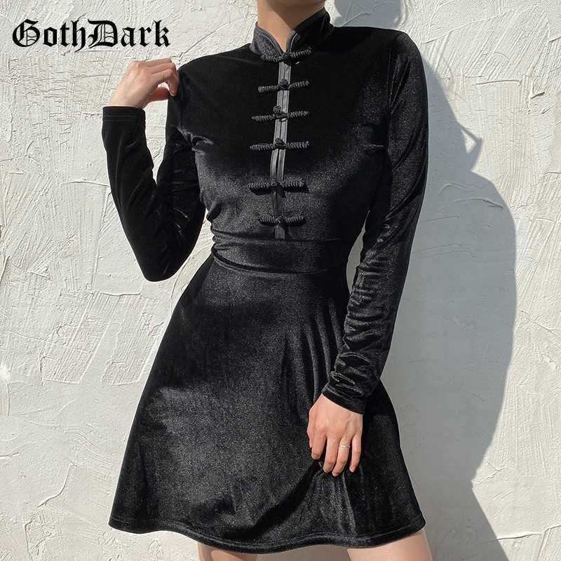 Goth Dark Black Vintage Gothic Dresses Women Pleated Button Longsleeve Punk Chic Dress Aesthetic Autumn Winter 2019 Cheongsam Teenage Party Dress Casual Evening Dress From Ceciliasa 27 43 Dhgate Com Vintage ronni nicole black & shimmer stripe dress. goth dark black vintage gothic dresses