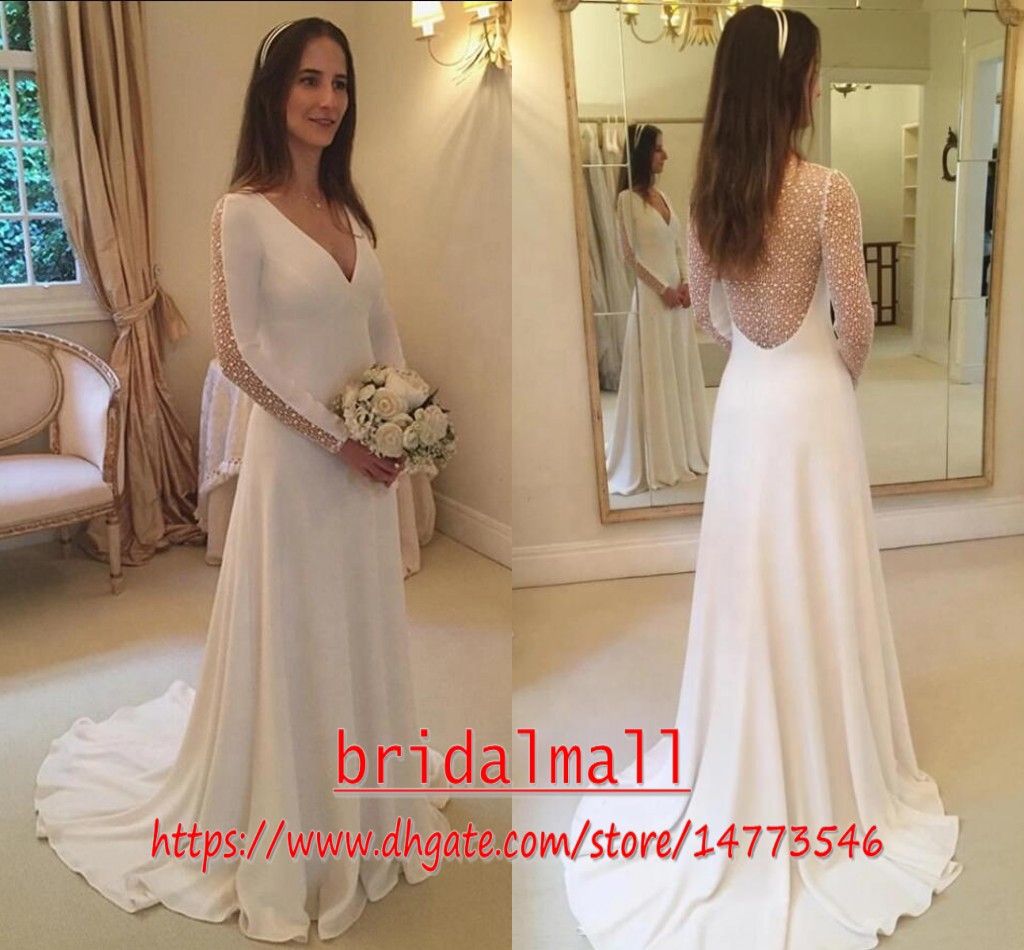 Vestidos De Novia 2020 Modest V Neck Satin Mermaid Wedding Dresser