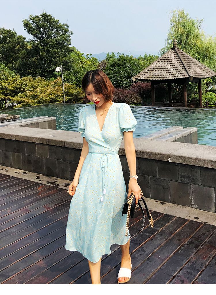daisy print wrap dress