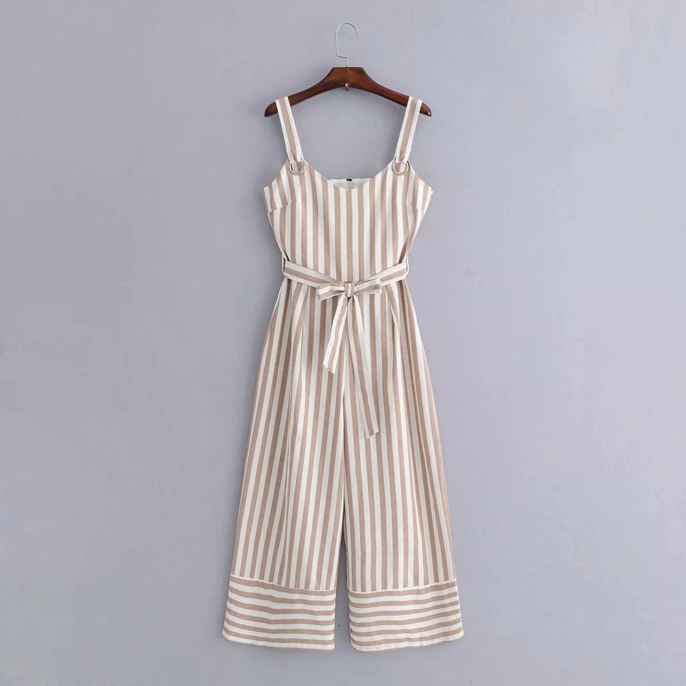 striped linen overalls