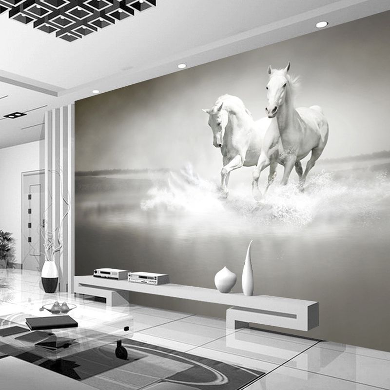 Custom Size Modern Art 3D Running White Horse Photo Mural Wallpaper for Bedroom Living Room Office Custom Size Modern Art 3D Running White Horse Photo Mural Wallpaper for Bedroom Living Room Office