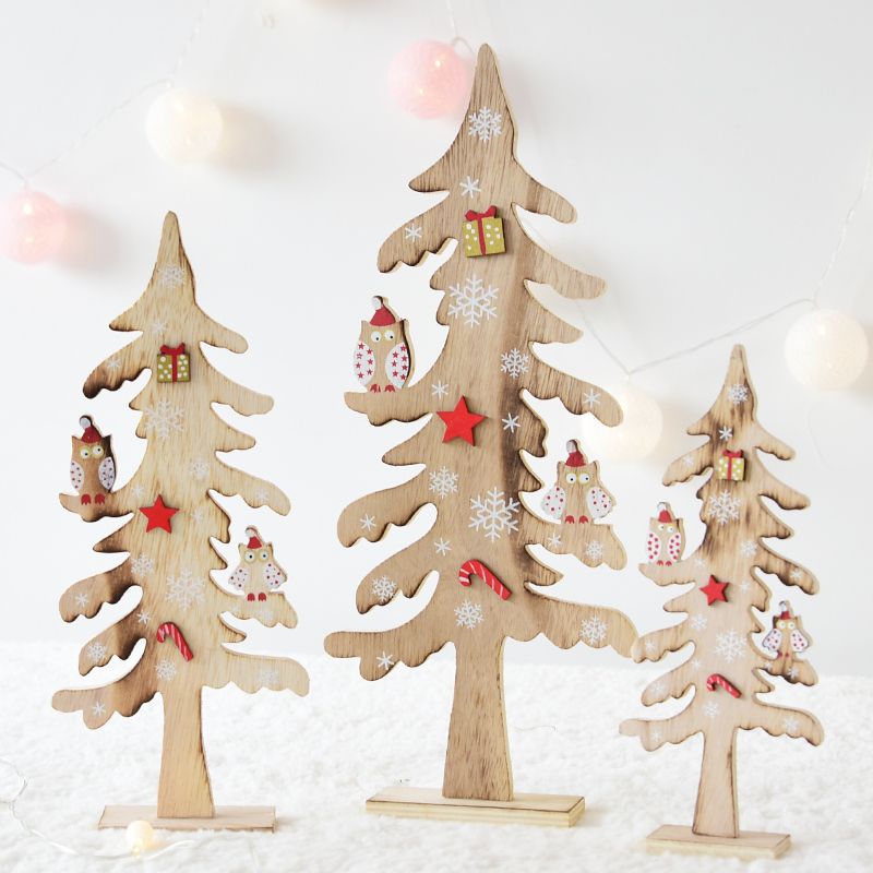 New Nordic Style Wooden Christmas Tree Home Vintage Ornament Five