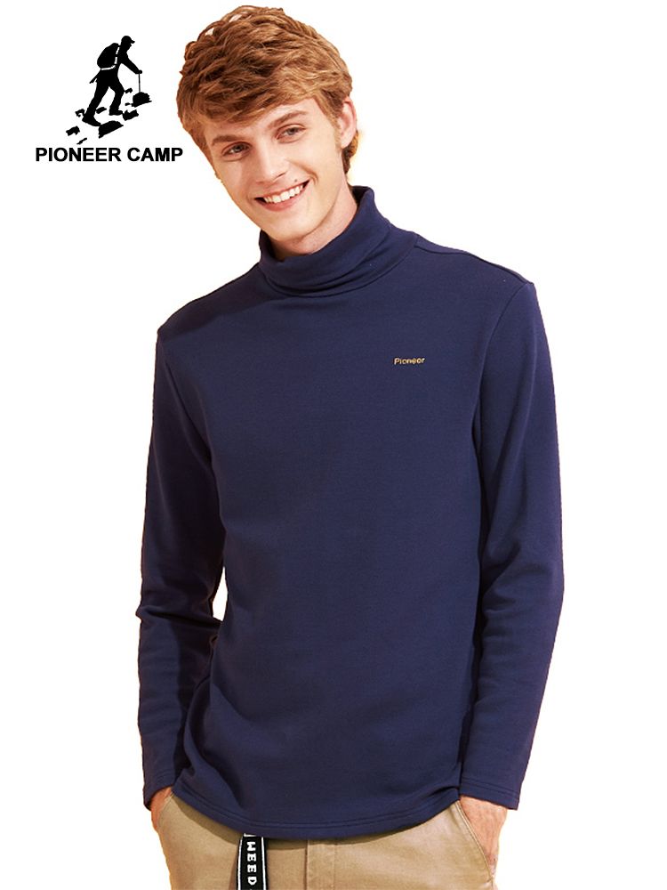 New Casual Turtleneck T Shirt Men Brand Clothing Solid High Collar