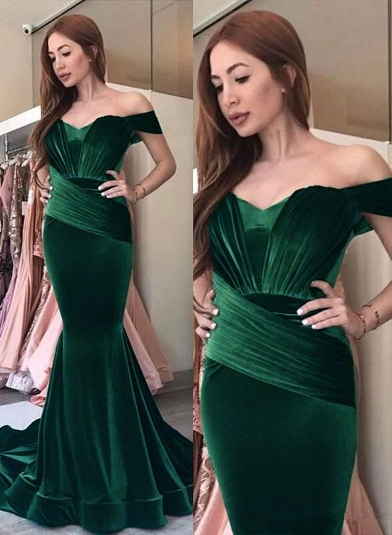 floor length green velvet dress