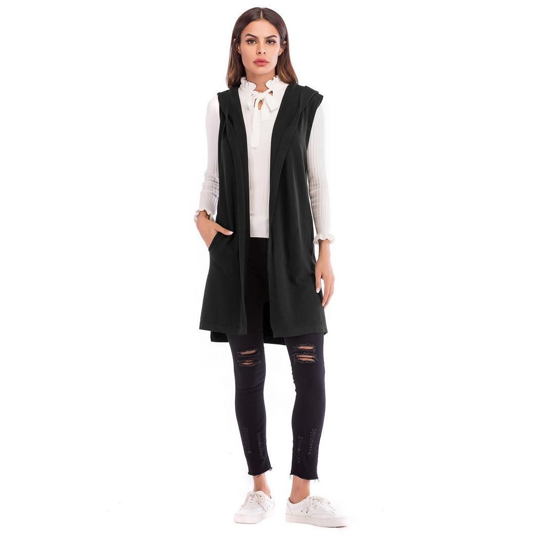 Compre Moda Femenina Casual Sin Mangas Larga Suéter De Punto Cardigan  Chaleco Con Capucha Primavera Invierno Otoño Gris Negro Verde A 15,56 € Del  Synthetic | DHgate.Com