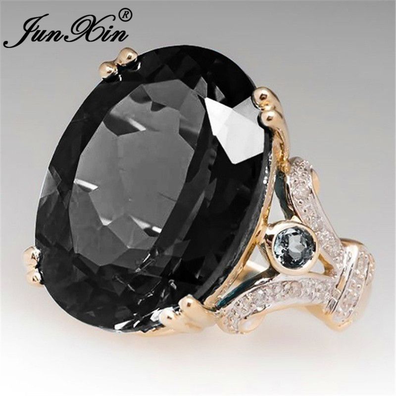 Luxury Female Big Black Stone Ring Fashion 925 Silver Filled