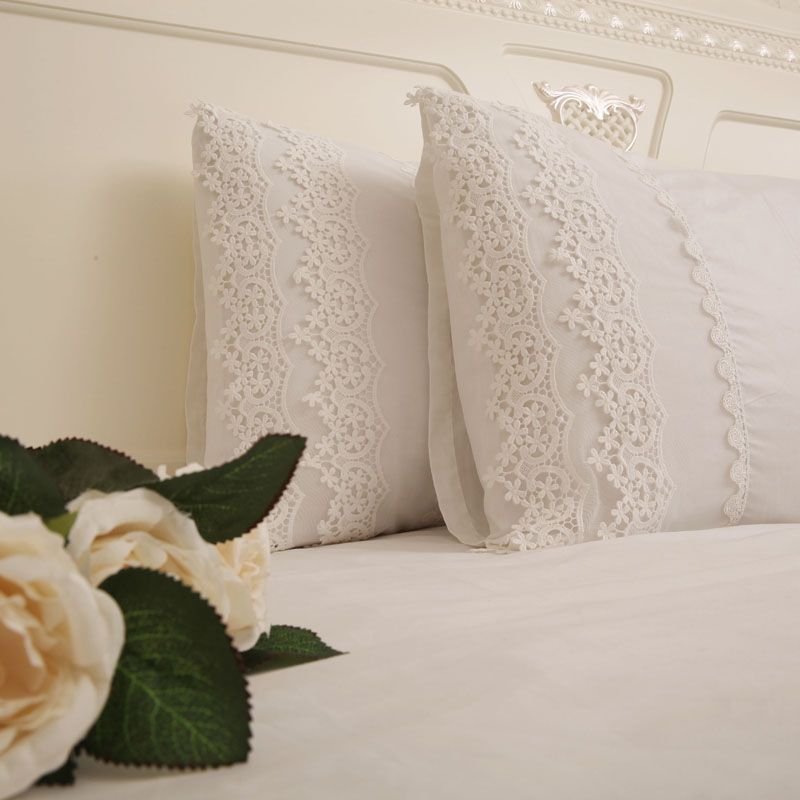 Solid White Color Pillow Cover With Lace Rectangle Bed Pillow Case
