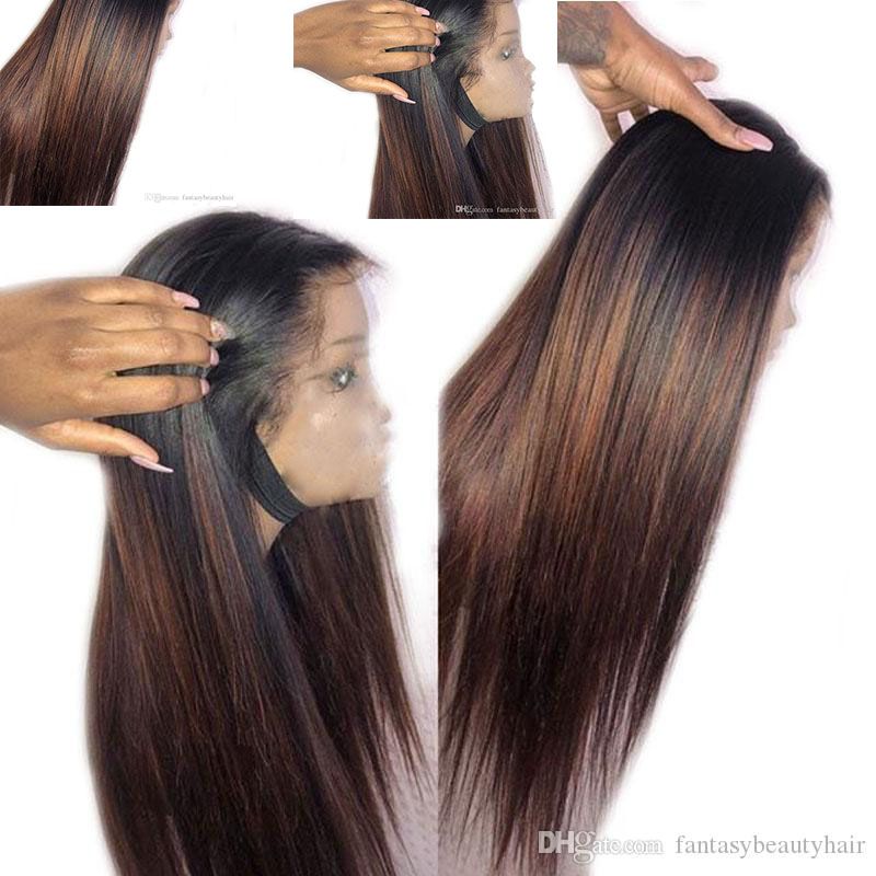 Ombre Honey Blonde Highlights 360 Lace Front Human Hair Wig Long