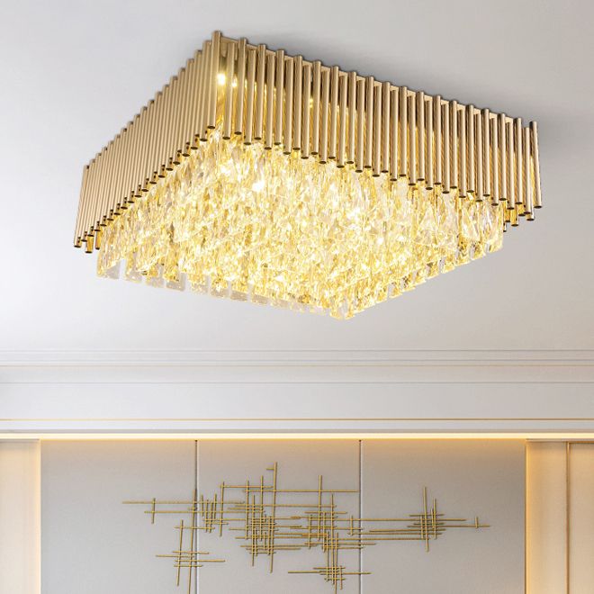New Design Luxury Flush Mount Crystal Chandeliers Lights Modern Square European Chandelier Lighting Led Ceiling Lamp For Bedroom Study Room