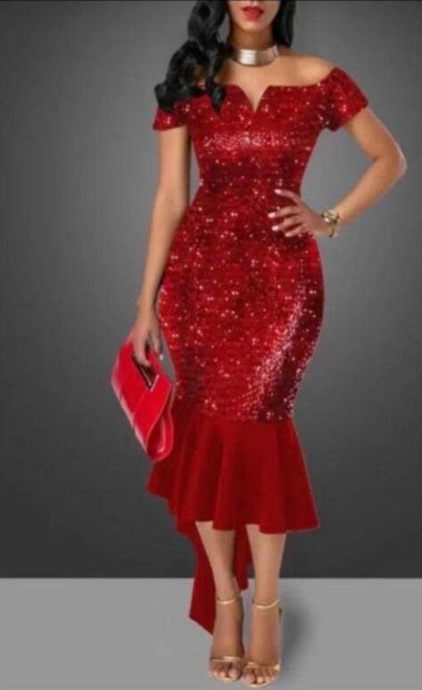 Compra Vestidos De Fiesta De Color Rojo Brillante Shinning Fuera Del Hombro  Manga Corta Vestido De Cóctel De Longitud De Té Celebridades De Sirena De  Año Nuevo Barato | Entrega Rápida Y