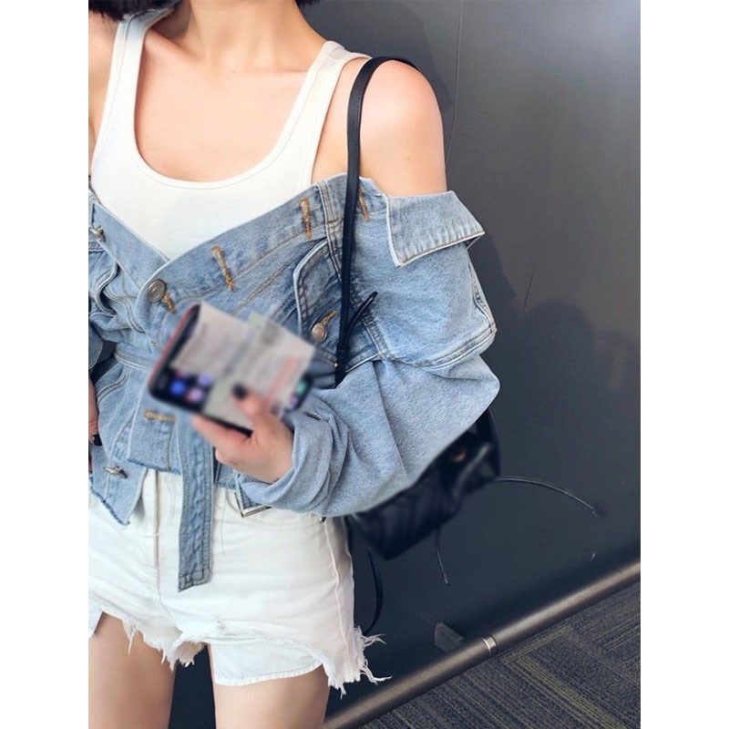 jean jacket off shoulder