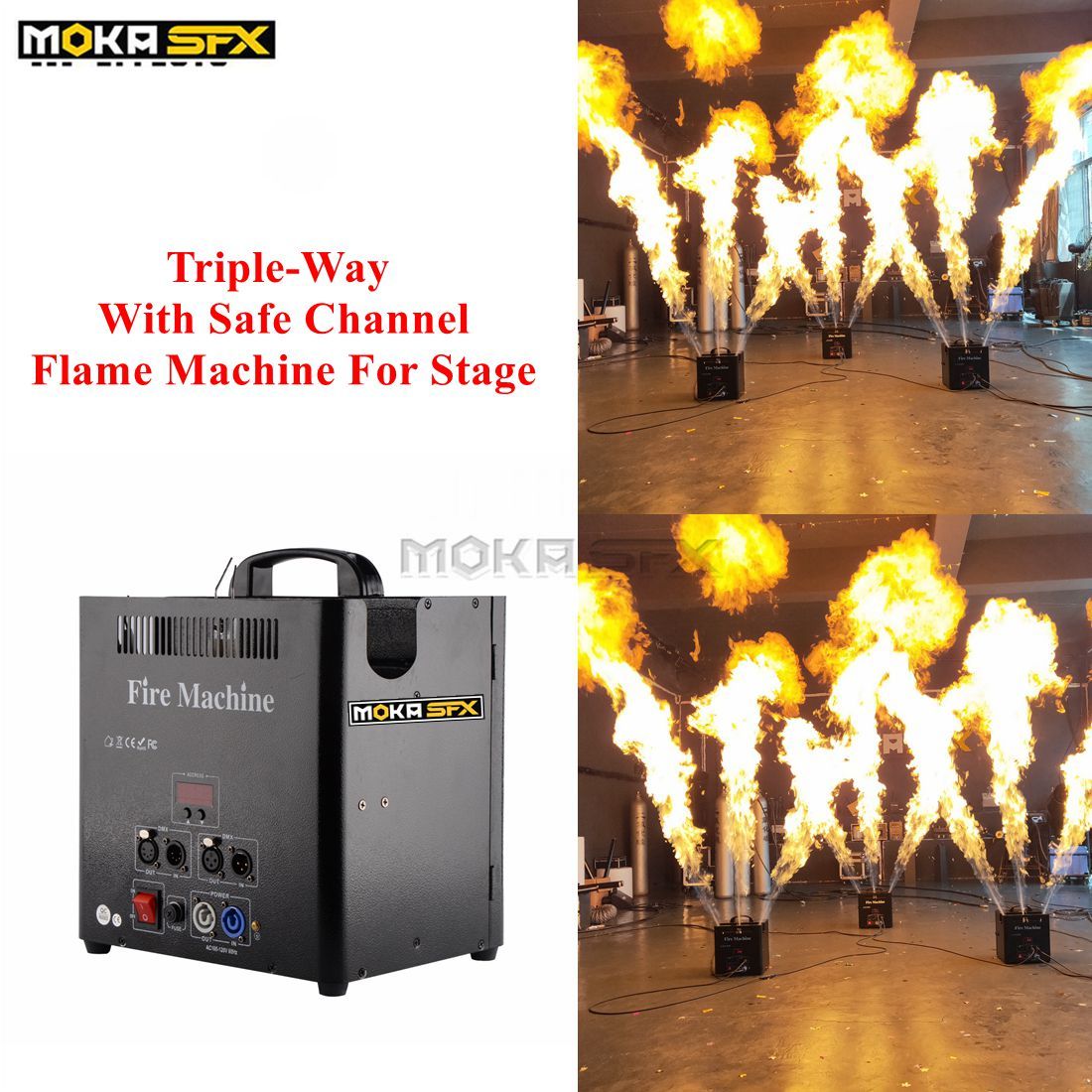 Triple Way Flame Thrower Stage Lighting Effects DJ Projector With Safe
