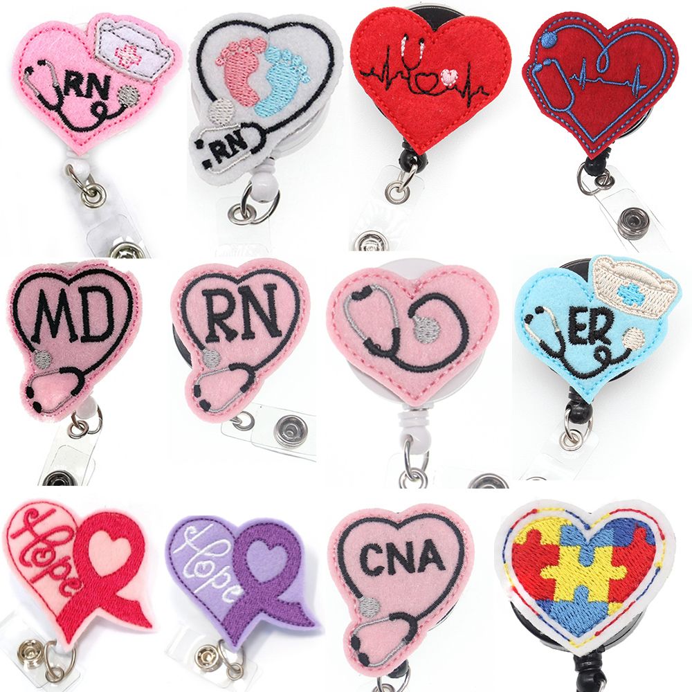 2020 EKG Heart Nurse Retractable RN Badge Reel Holder With Stethoscope