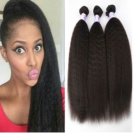 3 Bundles Virgin Brazilian Yaki Straight Kinky Straight Hair Cheap