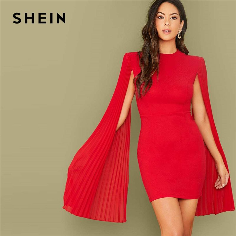 Compre Vestido Ajustado Sólido Partido Plisado Cabo Rojo Shein Sin La  Correa De Las Mujeres 2019 Otoño De Cintura Alta Capa Atractivo De La Manga  Vestidos Del Lápiz A 88,55 € Del