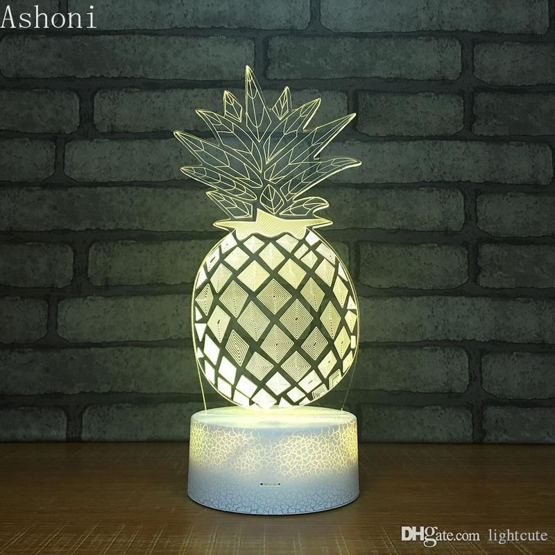Pineapple 3D Illusion Lamp LED Pineapple Ananas Night Light for Living Bed Room Decoration USB Operated 7 Changing Colors Desk Table Lamp Light for Party Supplies Birthday Gift for Kid