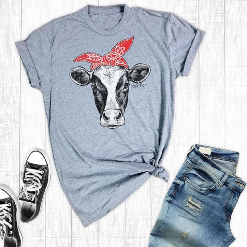 Diseño divertido Camisetas con estampado vaca 2018 Camiseta Vogue Camisa con gráfico de