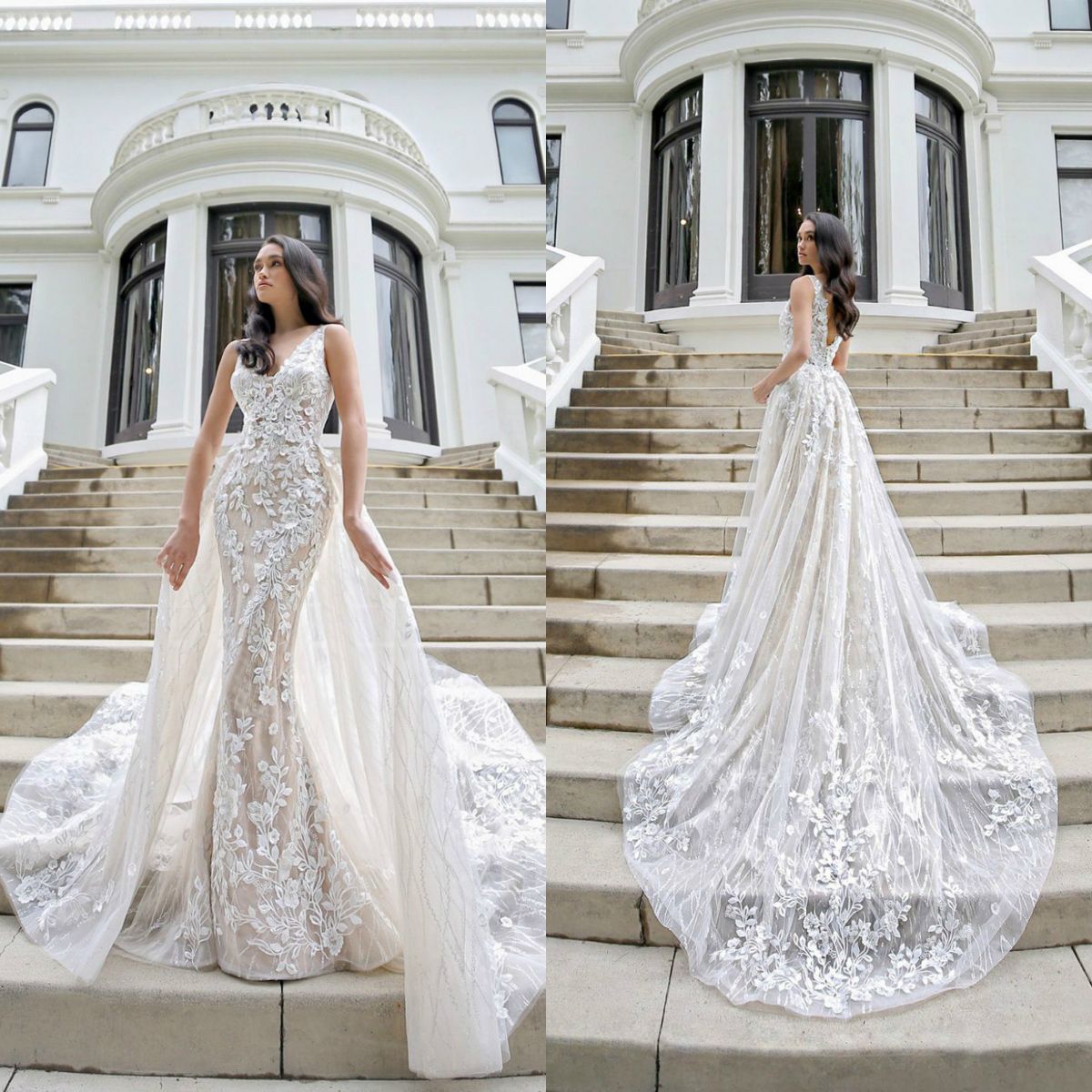 2020 Lace Mermaid Wedding Dresses With Detachable Train